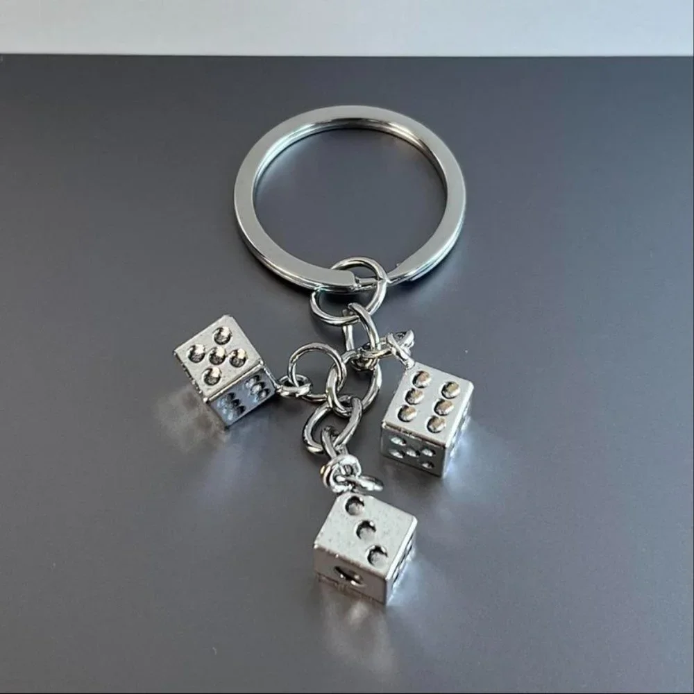 Y2K 2000s dice stack silver chrome keyring keychain